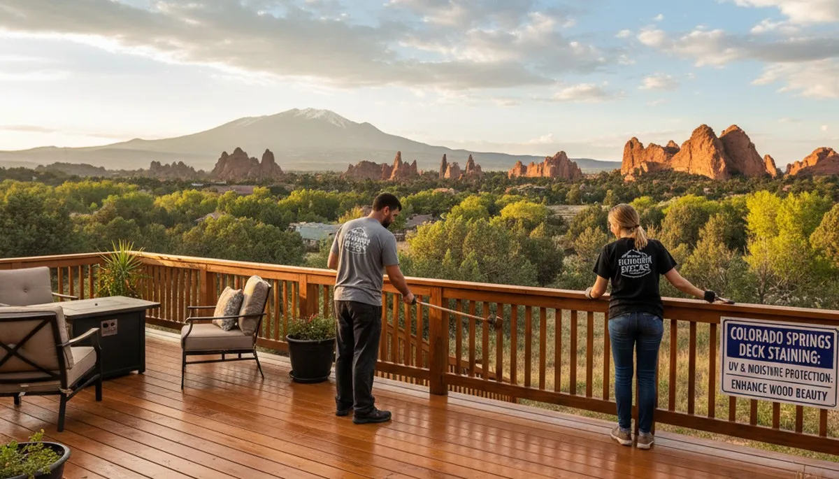Professional deck staining in Colorado Springs CO enhancing wood beauty and weather protection