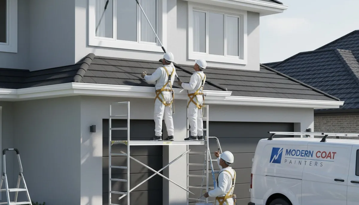 Professional trim and fascia painting on Colorado Springs home exterior by expert painters