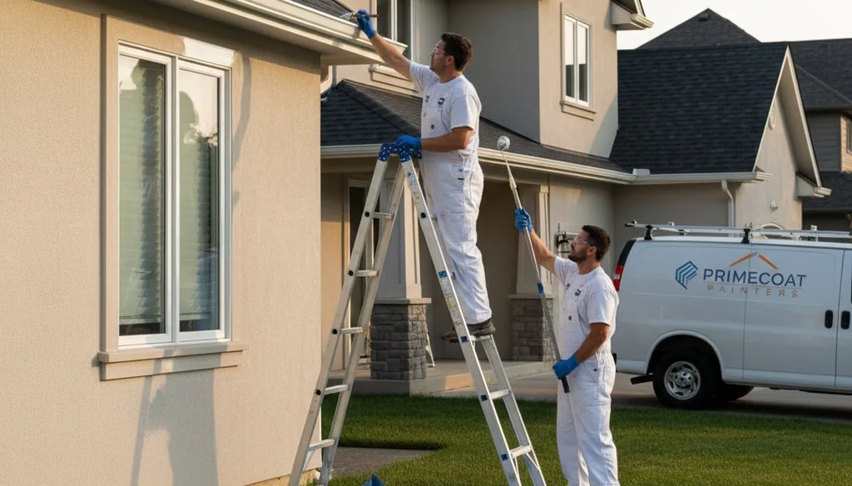 Professional trim and fascia painting on Colorado Springs home exterior by expert painters